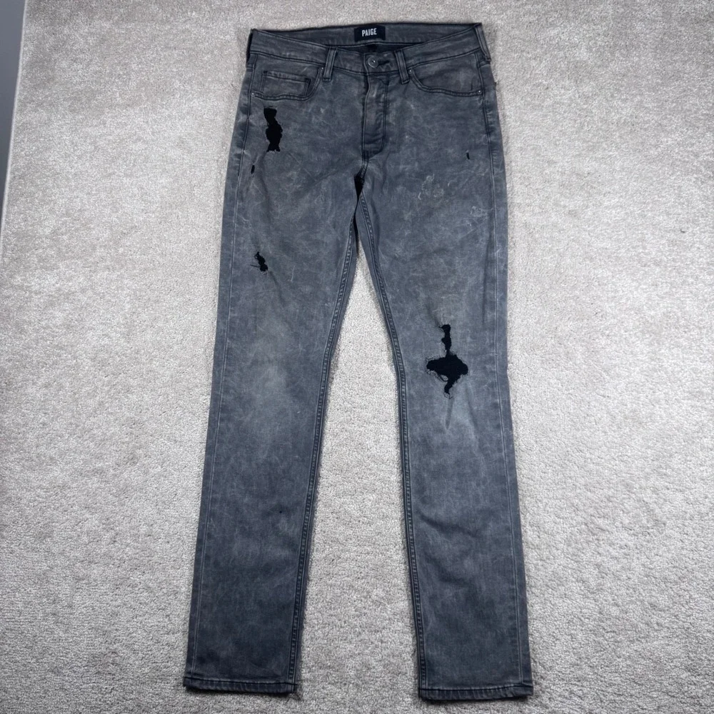 Paige Lennox Slim Fit Jeans‎ Mens 31 Radner Destructed Grey Acid Wash Ripped